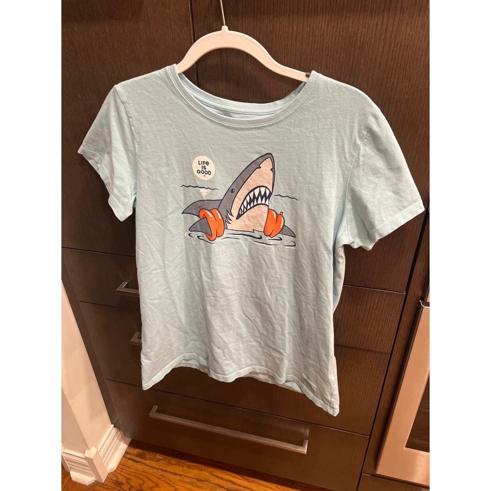 Life is good Shark Floaty‎ Swim short Sleeve Sun Crusher Tee kids large